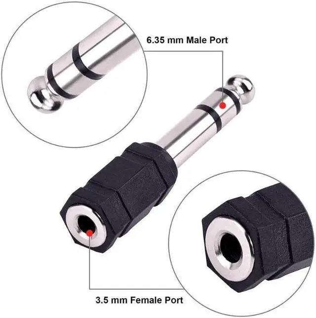 Main image of Headphone Adapter 6.35 mm Male to 3.5 mm Female Stereo Audio Earphone Jack Adapter 2 Pieces Black