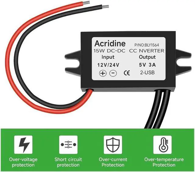 Alt view image 5 of 7 - 2-Pack DC 12V 24V to 5V Dual USB Female DC Converter Buck Charging Module Step Down Power Adapter