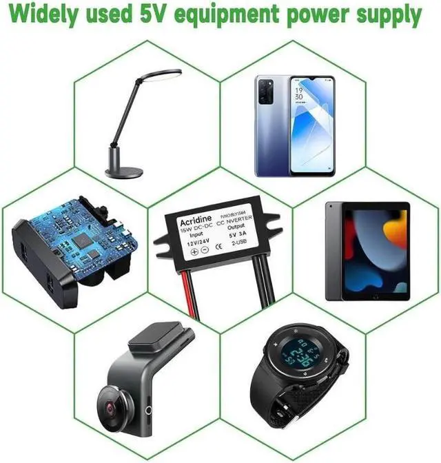 Alt view image 7 of 7 - 2-Pack DC 12V 24V to 5V Dual USB Female DC Converter Buck Charging Module Step Down Power Adapter
