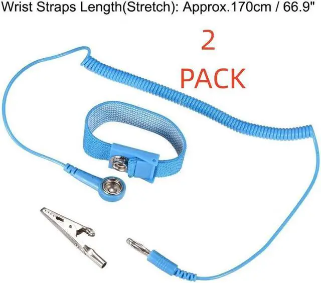 Main image of 2 PACK  Anti Static Wrist Straps, ESD Components, Stainless Steel Magnetic Tray Grounding Wire Alligator Clip