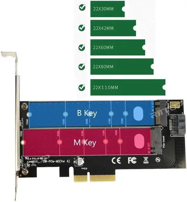 Alt view image 3 of 6 - Dual M.2 PCIe 4x Adapter for SATA or PCIe NVMe SSD with Heatsink, RIITOP M.2 SSD NVME (M Key) and SATA (B Key) 22110 2280 2260 2242 2230 to PCI-e x 4 Host Controller Expansion Card