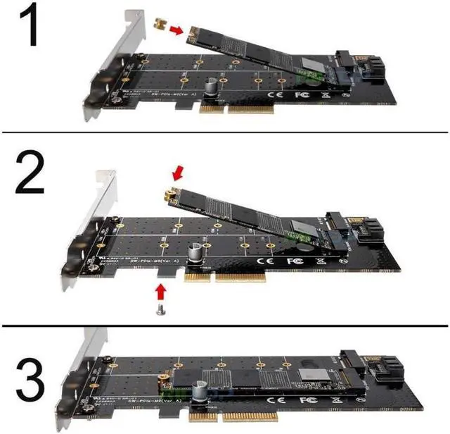 Alt view image 6 of 6 - Dual M.2 PCIe 4x Adapter for SATA or PCIe NVMe SSD with Heatsink, RIITOP M.2 SSD NVME (M Key) and SATA (B Key) 22110 2280 2260 2242 2230 to PCI-e x 4 Host Controller Expansion Card