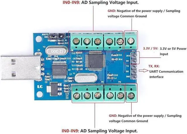 Alt view image 2 of 7 - USB 10-Channel 12-Bit AD Data Acquisition Module STM32 UART Communication USB to Serial Chip CH340 ADC Module