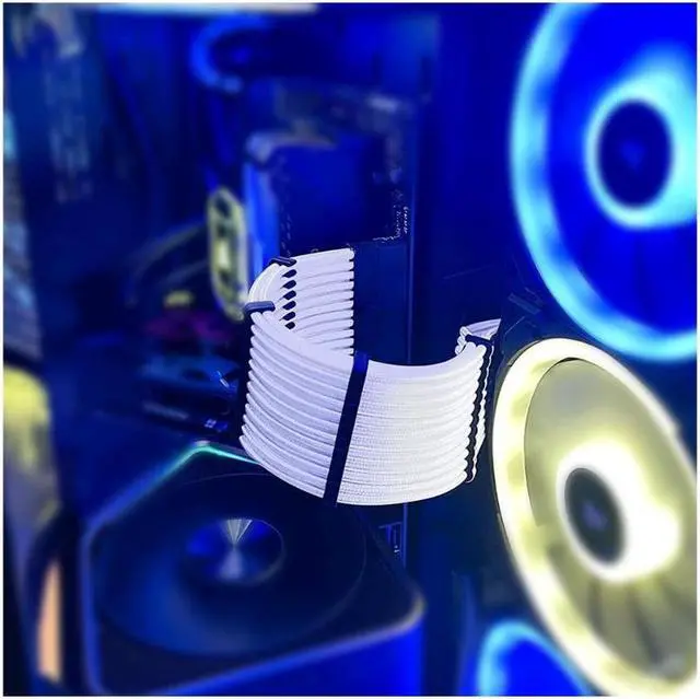 Alt view image 7 of 7 - Mod Sleeved Cable, White Power Supply Cable Extension Kit, 24PIN ATX, 4+4 PIN EPS, Dual 6+2 PIN PCIE, 6 PIN PCI-E