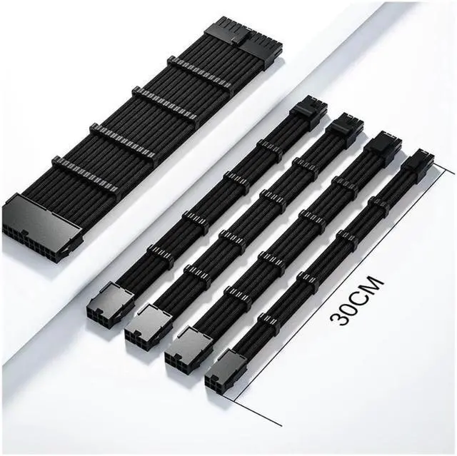 Alt view image 6 of 7 - Mod Sleeved Cable, black Power Supply Cable Extension Kit, 24PIN ATX, 4+4 PIN EPS, Dual 6+2 PIN PCIE, 6 PIN PCI-E Black