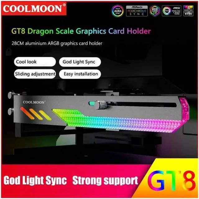 Alt view image 2 of 6 - COOLMOON GT8 Graphics Card Bracket 5V ARGB Synchronous Horizontal Chassis Decoration GPU Support VGA Holder Video Card Stand(Black)