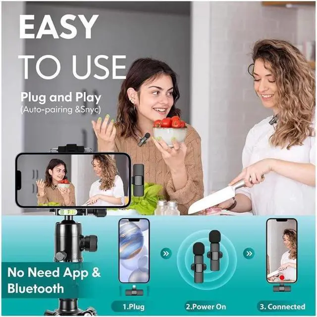 Alt view image 2 of 7 - Wireless Lavalier Stand Microphone for iPhone iPad: 2 clip-on microphones for mobile video recording, professional Lav microphone for YouTube | Interview | Podcast | Blog | Tiktok | Live Streaming