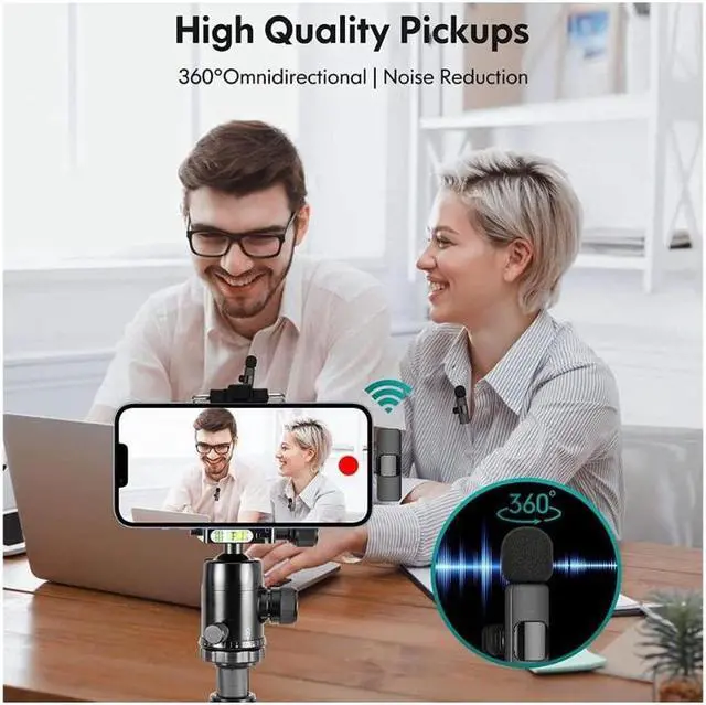 Alt view image 3 of 7 - Wireless Lavalier Stand Microphone for iPhone iPad: 2 clip-on microphones for mobile video recording, professional Lav microphone for YouTube | Interview | Podcast | Blog | Tiktok | Live Streaming