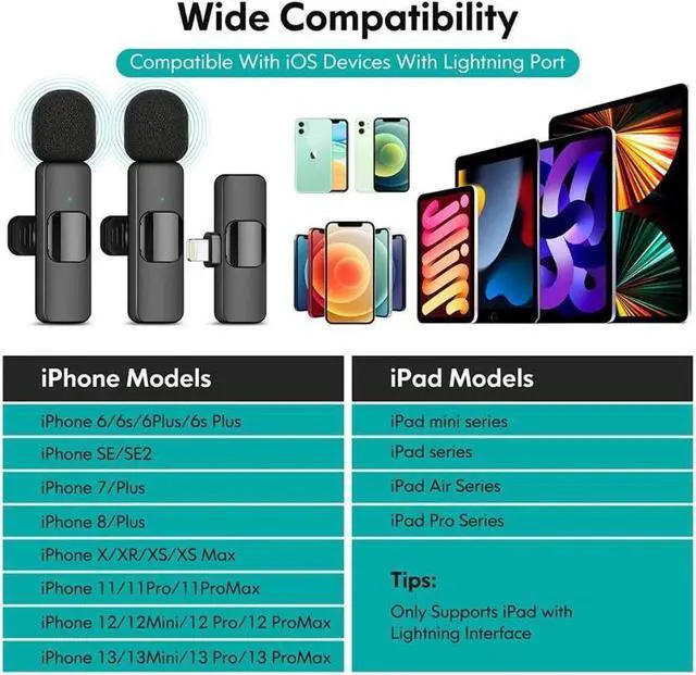 Alt view image 6 of 7 - Wireless Lavalier Stand Microphone for iPhone iPad: 2 clip-on microphones for mobile video recording, professional Lav microphone for YouTube | Interview | Podcast | Blog | Tiktok | Live Streaming