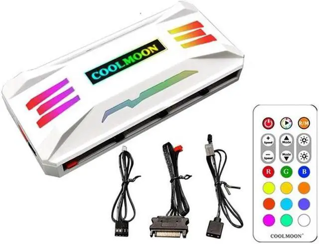 Main image of COOLMOON Pwm Fan Temperature Controller Integrator, Remote Control PC RGB Light Adapter, 8*4pin Fan Speed Controller Port, 10*5v 3pin A-RGB Port with Magnet (White)