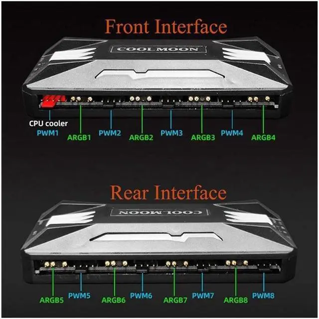 Alt view image 3 of 7 - COOLMOON Pwm Fan Temperature Controller Integrator, Remote Control PC RGB Light Adapter, 8*4pin Fan Speed Controller Port, 10*5v 3pin A-RGB Port with Magnet (White)