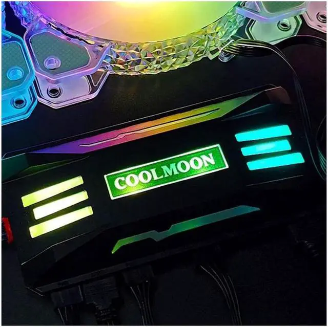 Alt view image 7 of 7 - COOLMOON Pwm Fan Temperature Controller Integrator, Remote Control PC RGB Light Adapter, 8*4pin Fan Speed Controller Port, 10*5v 3pin A-RGB Port with Magnet (White)
