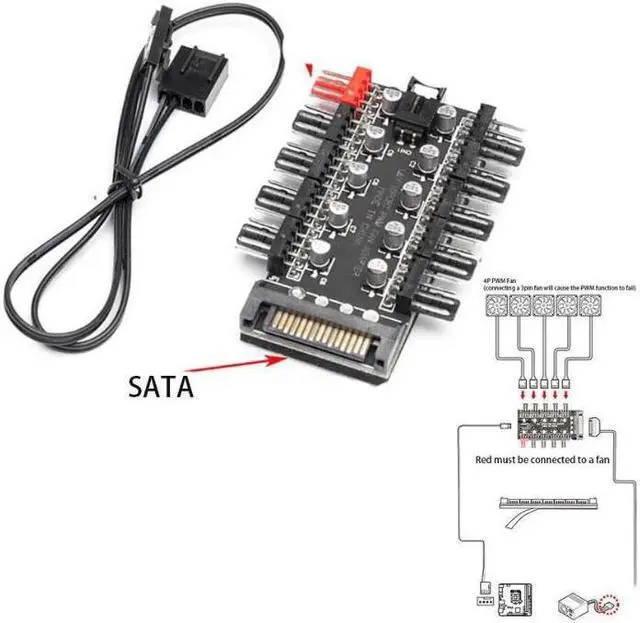 Main image of 12V 4Pin Fan PWM Fan Hub Controller 10 Port CPU Cooler / Case / Chassis Cooling Fan Hub