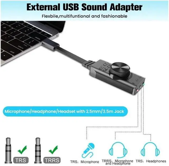 Alt view image 2 of 6 - USB Sound Card Adapter 7.1 Channel External Audio Adapter Stereo Sound Card Converter 3.5mm AUX Microphone Jack for Gaming Headset Earphone PS4 Laptop Desktop Windows Mac OS Linux, Plug Play