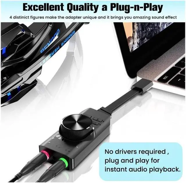 Alt view image 3 of 6 - USB Sound Card Adapter 7.1 Channel External Audio Adapter Stereo Sound Card Converter 3.5mm AUX Microphone Jack for Gaming Headset Earphone PS4 Laptop Desktop Windows Mac OS Linux, Plug Play