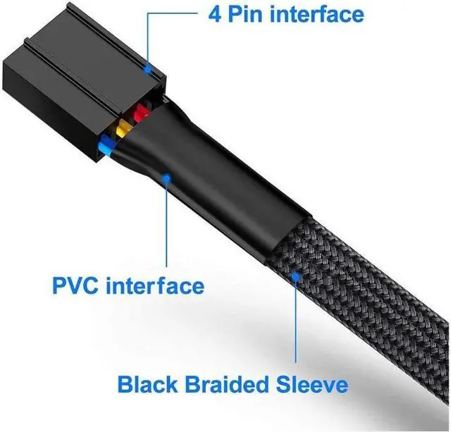 Alt view image 5 of 5 - Motherboard PWM Fan Hub Splitter, 4 Pin Black Sleeved 5 Way PC CPU Cooling Case Fan Extension Splitter Adapter Cable 35cm/14inch for Computer Cooler Case Fans