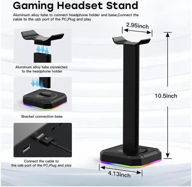 Alt view image 2 of 6 - FAL Headphone Stand with Single Rolling RGB Light for Desk PC Gaming Headset,Aluminum Alloy Connecting Rod and Non-Slip Rubber Pad, Suitable for All Over -Ear Headphone(Basic Black)