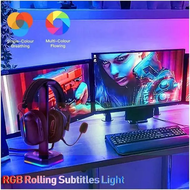 Alt view image 4 of 6 - FAL Headphone Stand with Single Rolling RGB Light for Desk PC Gaming Headset,Aluminum Alloy Connecting Rod and Non-Slip Rubber Pad, Suitable for All Over -Ear Headphone(Basic Black)