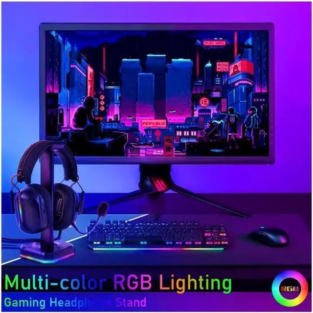 Alt view image 5 of 6 - FAL Headphone Stand with Single Rolling RGB Light for Desk PC Gaming Headset,Aluminum Alloy Connecting Rod and Non-Slip Rubber Pad, Suitable for All Over -Ear Headphone(Basic Black)
