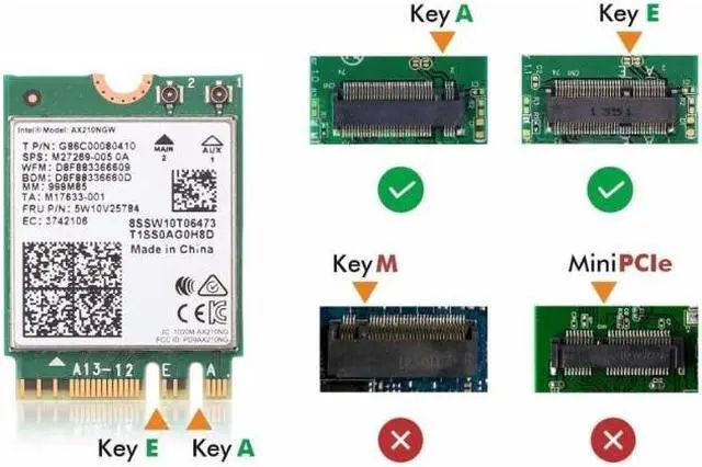 Alt view image 2 of 7 - Tri-Band  AX210 wifi Card for PC Wi-Fi 6E AX210NGW NGFF M.2 2230 wifi 160MHz 2x2 MU-MIMO AX210 Wifi Bluetooth5.2 Internal Network Card Wireless 802.11ax wifi Adapter for Windows 10/11(64bit) Only
