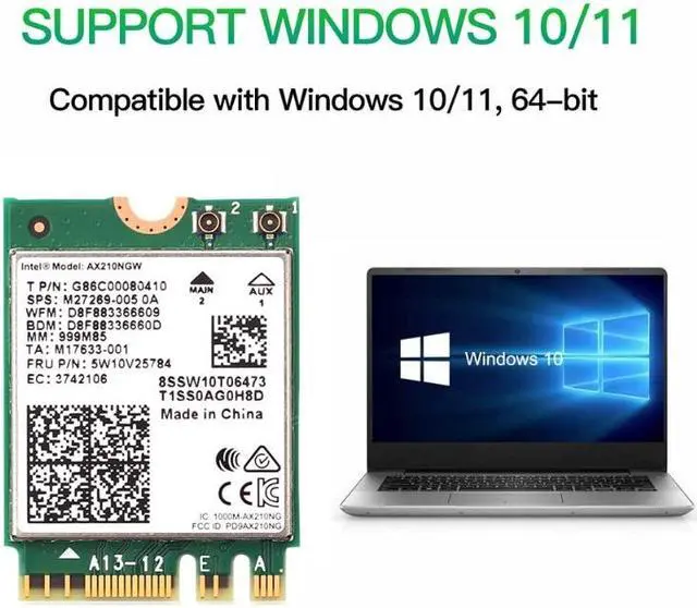 Alt view image 5 of 7 - Tri-Band  AX210 wifi Card for PC Wi-Fi 6E AX210NGW NGFF M.2 2230 wifi 160MHz 2x2 MU-MIMO AX210 Wifi Bluetooth5.2 Internal Network Card Wireless 802.11ax wifi Adapter for Windows 10/11(64bit) Only