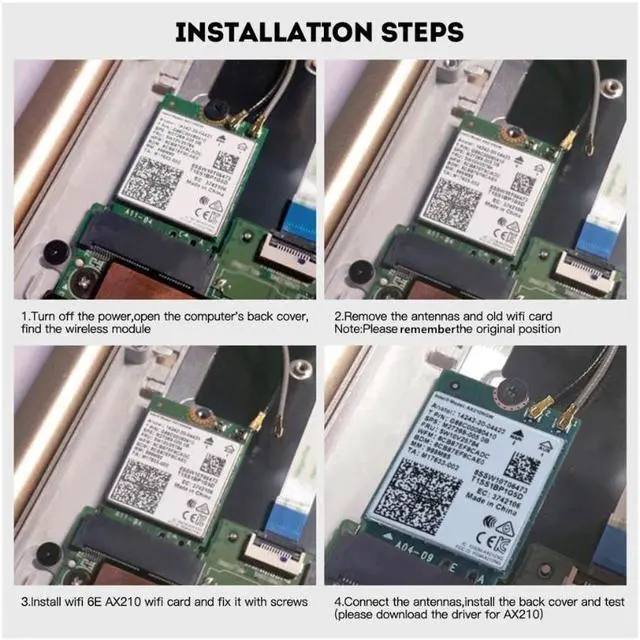 Alt view image 7 of 7 - Tri-Band  AX210 wifi Card for PC Wi-Fi 6E AX210NGW NGFF M.2 2230 wifi 160MHz 2x2 MU-MIMO AX210 Wifi Bluetooth5.2 Internal Network Card Wireless 802.11ax wifi Adapter for Windows 10/11(64bit) Only
