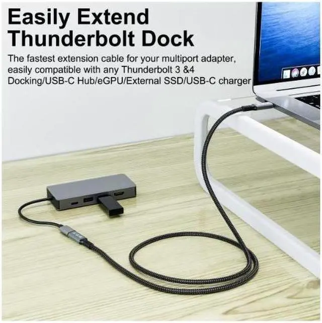 Alt view image 3 of 7 - USB4 Extension Cable Male to Female 40Gbps with 100W Charging and 8K@60Hz Compatible with Thunderbolt3/4