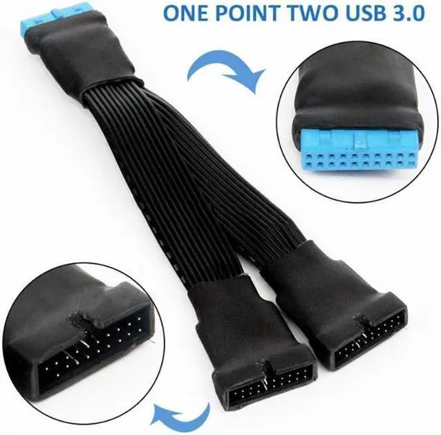 Main image of 15cm (5.9 inch)19-pin to USB 3.0 20-pin 1 to 2 Power Splitter Cable 18AWG for Motherboard