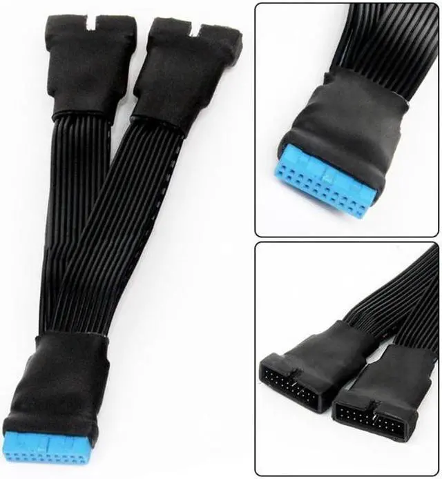 Alt view image 3 of 7 - 15cm (5.9 inch)19-pin to USB 3.0 20-pin 1 to 2 Power Splitter Cable 18AWG for Motherboard