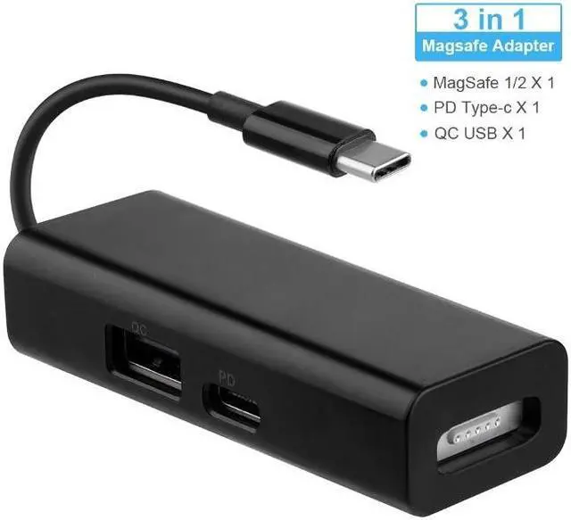 Alt view image 3 of 5 - Type C to MagSafe 1/2 3-in-1 USB-C to MagSafe Adapter Macbookpro