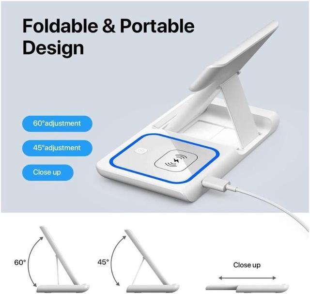 Alt view image 5 of 7 - Wireless Charger, Corn 3 in 1 Wireless Charging Station, Fast Wireless Charger Stand for iPhone 14/13/12/11/Pro/Max/XS/XR/X/8/Plus, for Apple Watch 7/6/5/4/3/2/SE, for AirPods 3/2/Pro( White)
