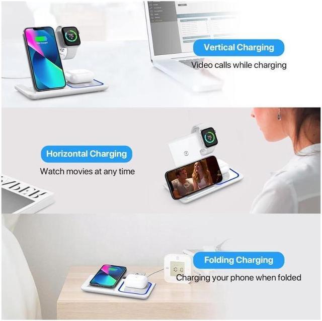 Alt view image 6 of 7 - Wireless Charger, Corn 3 in 1 Wireless Charging Station, Fast Wireless Charger Stand for iPhone 14/13/12/11/Pro/Max/XS/XR/X/8/Plus, for Apple Watch 7/6/5/4/3/2/SE, for AirPods 3/2/Pro( White)
