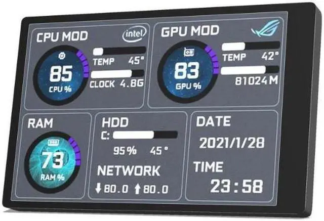 Alt view image 2 of 4 - FAL Secondary IPS Screen, 3.5 inch On-Screen Display Data Monitoring for Gaming Computer Personal PC(CPU, Memory, GPU, Frames) - Black