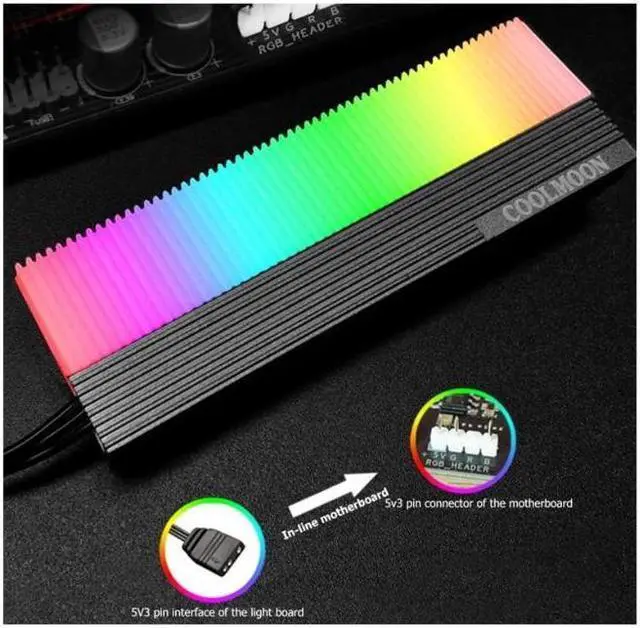 Alt view image 4 of 7 - COOLMOON ARGB M2 SSD Heatsink 5V 3Pin NVME NGFF M.2 2280 Solid State Drive Hard Disk Cooling Radiator Heat Sink Cooler Vest Thermal Pad