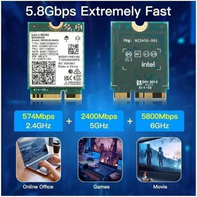 Alt view image 4 of 7 - WiFi 7 BE200 BE200NGW M.2 WiFi Card 802.11BE Tri-Band 2.4GHz 5GHz 6GHz NGFF WiFi 7 Wireless Network Laptop New WiFi 7 Bluetooth 5.4 Adapter for PC Windows 11/10