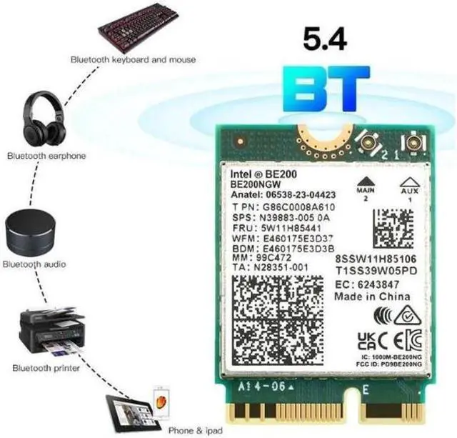 Alt view image 5 of 7 - WiFi 7 BE200 BE200NGW M.2 WiFi Card 802.11BE Tri-Band 2.4GHz 5GHz 6GHz NGFF WiFi 7 Wireless Network Laptop New WiFi 7 Bluetooth 5.4 Adapter for PC Windows 11/10