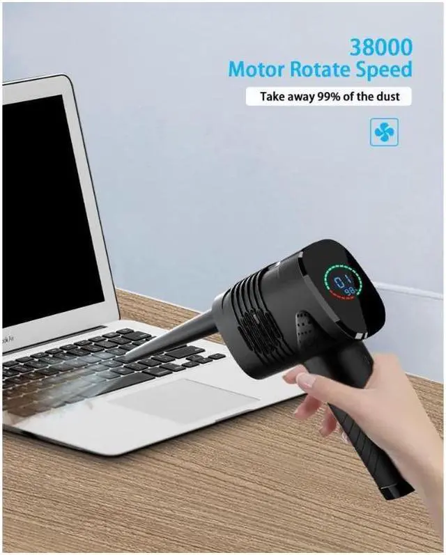 Alt view image 2 of 7 - Compressed Air Duster, 6000mAh 3-Gear to 40000 RPM Compressed Air Duster with LED Screen, Portable Electric Air Can, Cordless Blower Computer Cleaning Kit, Brushless motor, low noise