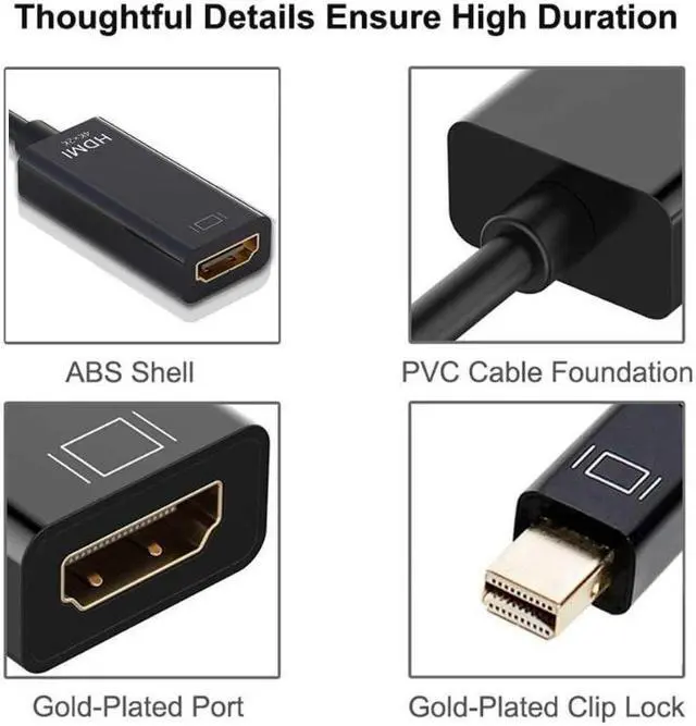Alt view image 2 of 6 - 1pc Mini DisplayPort to HDMI Adaptor,FAL Mini DP(Thunderbolt Compatible) to HDMI 4Kx2K Converter Gold-Plated Cord for MacBook Pro, MacBook Air, Mac Mini, Microsoft Surface Pro 3/4