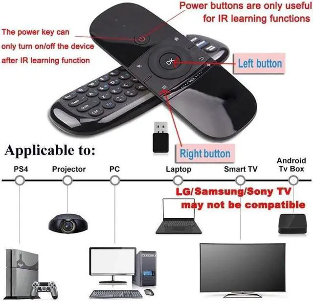 Alt view image 4 of 7 - W1 Air Mouse Mini Wireless Keyboard, 2.4G Fly Air Mouse Remote Control, Infrared Remote Control Learning Fit Android Smart TV Box,Xbox 360,PC, PS3,Projector,HTPC,Pad,Notebook etc
