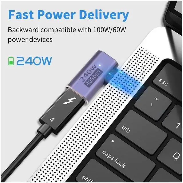 Alt view image 3 of 6 - USB C PD240W adapter, 90 degree USB C adapter 40Gbps,8K@60HziPad MacBook, Thunderbolt 4/3, 2-pack