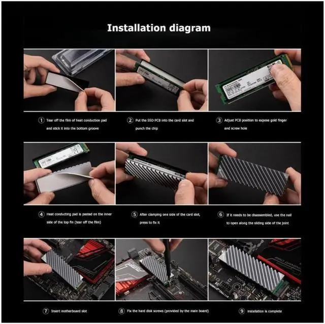 Alt view image 5 of 5 - M.2 SSD NVMe Heat Sink M2 2280 Solid State Hard Disk Aluminum cooling Vest with Thermal Pad