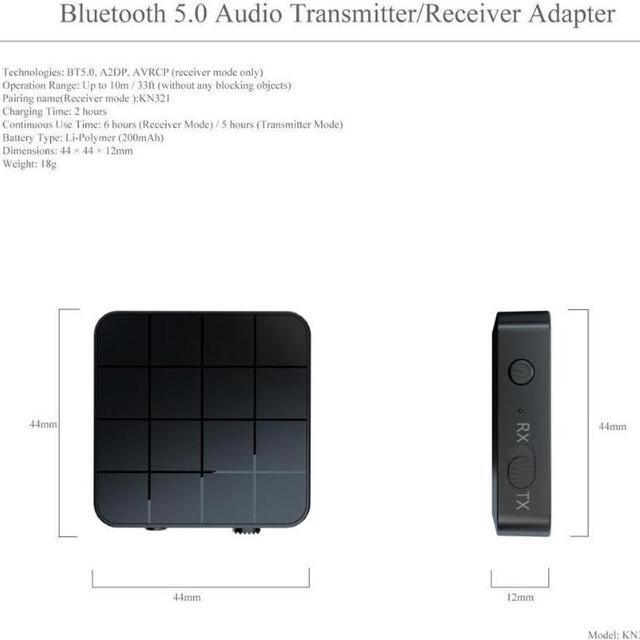 Alt view image 7 of 7 - 2 IN 1 Bluetooth 5.0 Transmitter Receiver Wireless Audio Aux 3.5mm Adapter For TV Computer Speaker Car Stereo 3.5mm AUX Jack RCA Adapter