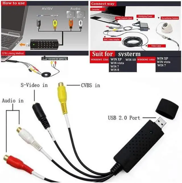 Alt view image 3 of 6 - USB Video Capture Converter, Digitize and Edit Video, VCR VHS to DVD, Analog Video to Digital PC for Windows 7 8 10