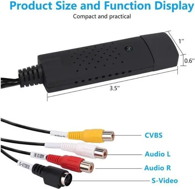 Alt view image 5 of 6 - USB Video Capture Converter, Digitize and Edit Video, VCR VHS to DVD, Analog Video to Digital PC for Windows 7 8 10