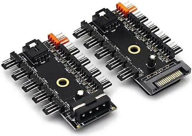 Main image of (2 Pack) Chassis Fan Hub CPU Cooling HUB 10 Port 12V 4 Pin Fan PWM Fan Hub SATA Controller,Computer/pc Case Fan controller Power Cable 1 Female to 10 Male 4Pin Fan Hub Splitter Cable for 3Pin&4Pin PWM