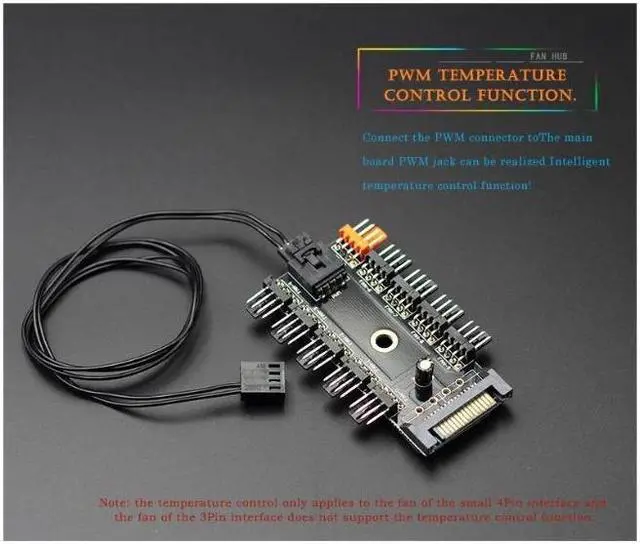 Alt view image 4 of 7 - (2 Pack) Chassis Fan Hub CPU Cooling HUB 10 Port 12V 4 Pin Fan PWM Fan Hub SATA Controller,Computer/pc Case Fan controller Power Cable 1 Female to 10 Male 4Pin Fan Hub Splitter Cable for 3Pin&4Pin PWM