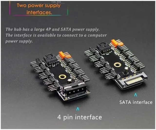 Alt view image 6 of 7 - (2 Pack) Chassis Fan Hub CPU Cooling HUB 10 Port 12V 4 Pin Fan PWM Fan Hub SATA Controller,Computer/pc Case Fan controller Power Cable 1 Female to 10 Male 4Pin Fan Hub Splitter Cable for 3Pin&4Pin PWM