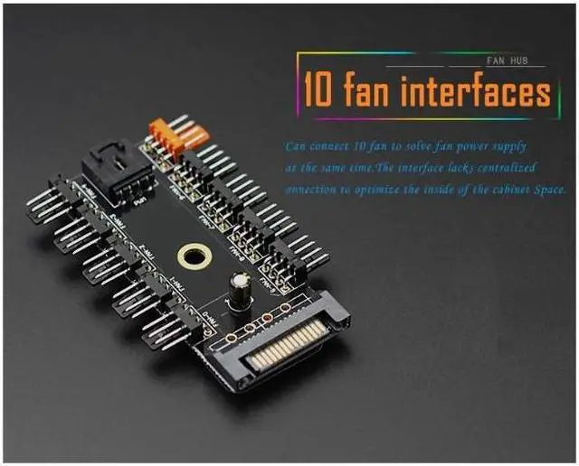 Alt view image 7 of 7 - (2 Pack) Chassis Fan Hub CPU Cooling HUB 10 Port 12V 4 Pin Fan PWM Fan Hub SATA Controller,Computer/pc Case Fan controller Power Cable 1 Female to 10 Male 4Pin Fan Hub Splitter Cable for 3Pin&4Pin PWM