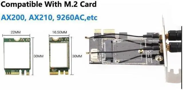 Alt view image 2 of 4 - M.2 To PCI Express Wireless Adapter Converter with 2x Antenna NGFF M.2 WiFi Bluetooth Card For Intel AX210 AX200 9260 8265 8260 BCM94352Z DW1560