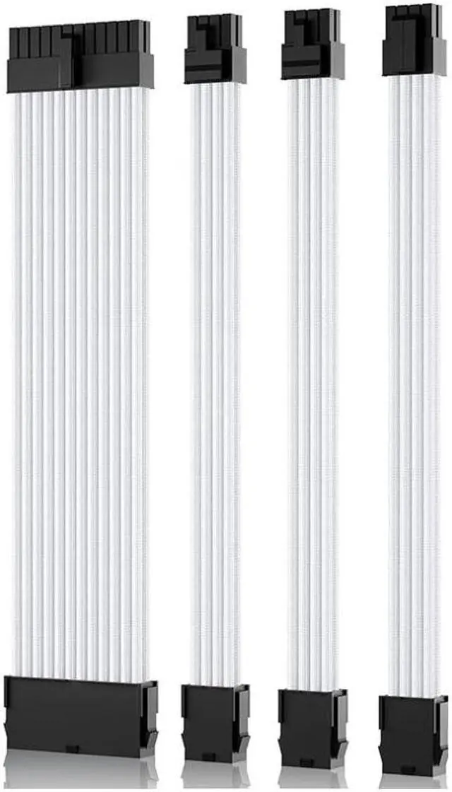 Main image of Mod Sleeved Cable, White Power Supply Cable Extension Kit, 30CM long with cable comb ,1x24PIN ATX, 1x4+4 PIN EPS,2x Dual 6+2 PIN PCIE